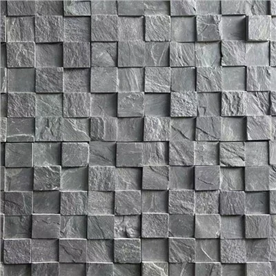 3D-Mosaikfliesen aus schwarzem Schiefer
